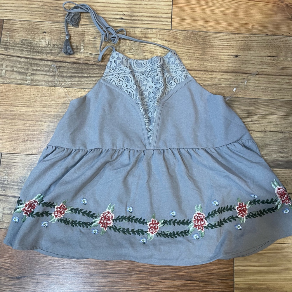 Floral Embroidered Halter Tank